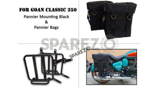 For Royal Enfield Goan Classic 350 Military Pannier Bags Black Color and Mounting For Royal Enfield Goan Classic 350 Military Pannier Bags Black Color and Mounting